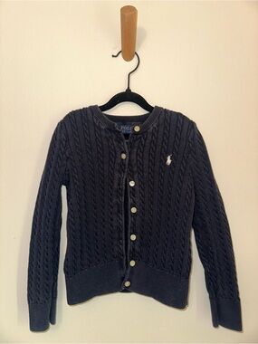Polo Ralph Lauren Girl’s Cable Knit Navy Button Up 100% Cotton Cardigan